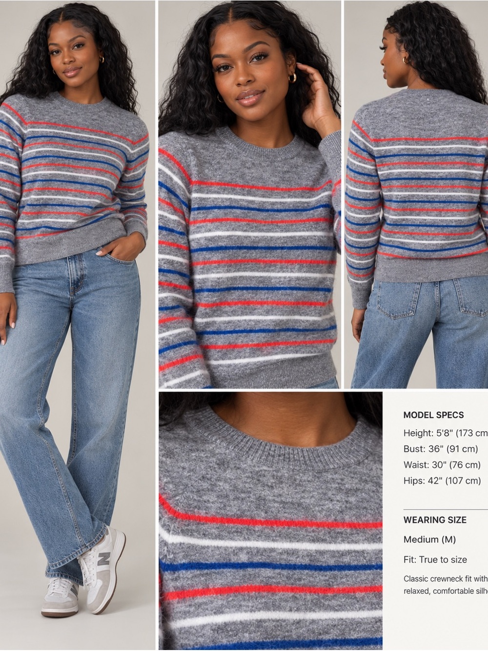KULE The Betty Striped Cashmere Sweater Gray, Orange White Blue Medium NWOT